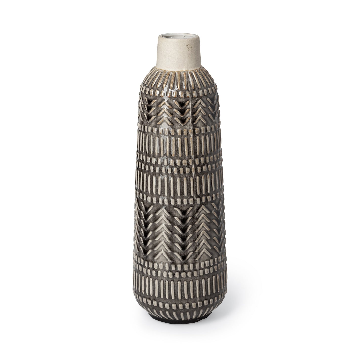 Decorative vase with geometric patterns on a white background