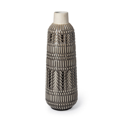 Decorative vase with geometric patterns on a white background