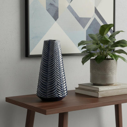 MALIBU 10" NAVY BLUE ABSTRACT CERAMIC CYLINDER TABLE VASE - Varnish & Vibe