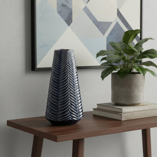 MALIBU 10" NAVY BLUE ABSTRACT CERAMIC CYLINDER TABLE VASE - Varnish & Vibe