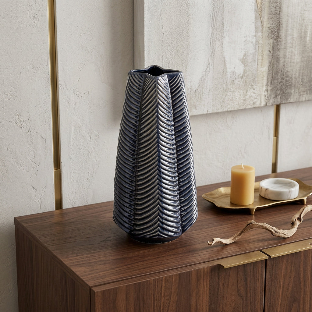 blue abstract ceramic table vase, abstract ceramic table vase, ceramic table vase, navy blue abstract ceramic table, blue abstract ceramic table