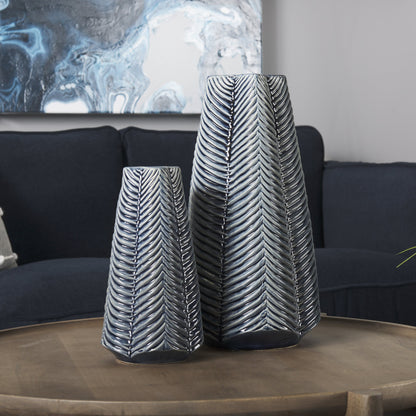 MALIBU 16" NAVY BLUE AND WHITE ABSTRACT CERAMIC TABLE VASE - Varnish & Vibe