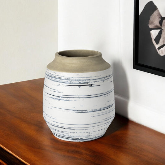 LAKEVIEW 10" WHITE AND BLUE CERAMIC TABLE VASE