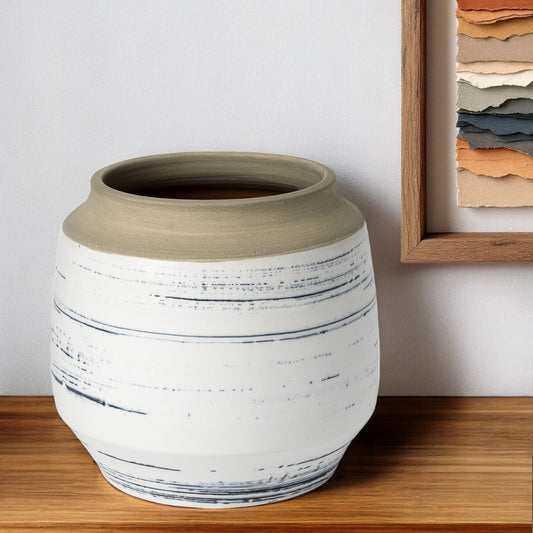 LAKEVIEW 9" WHITE AND BLUE CERAMIC TABLE VASE