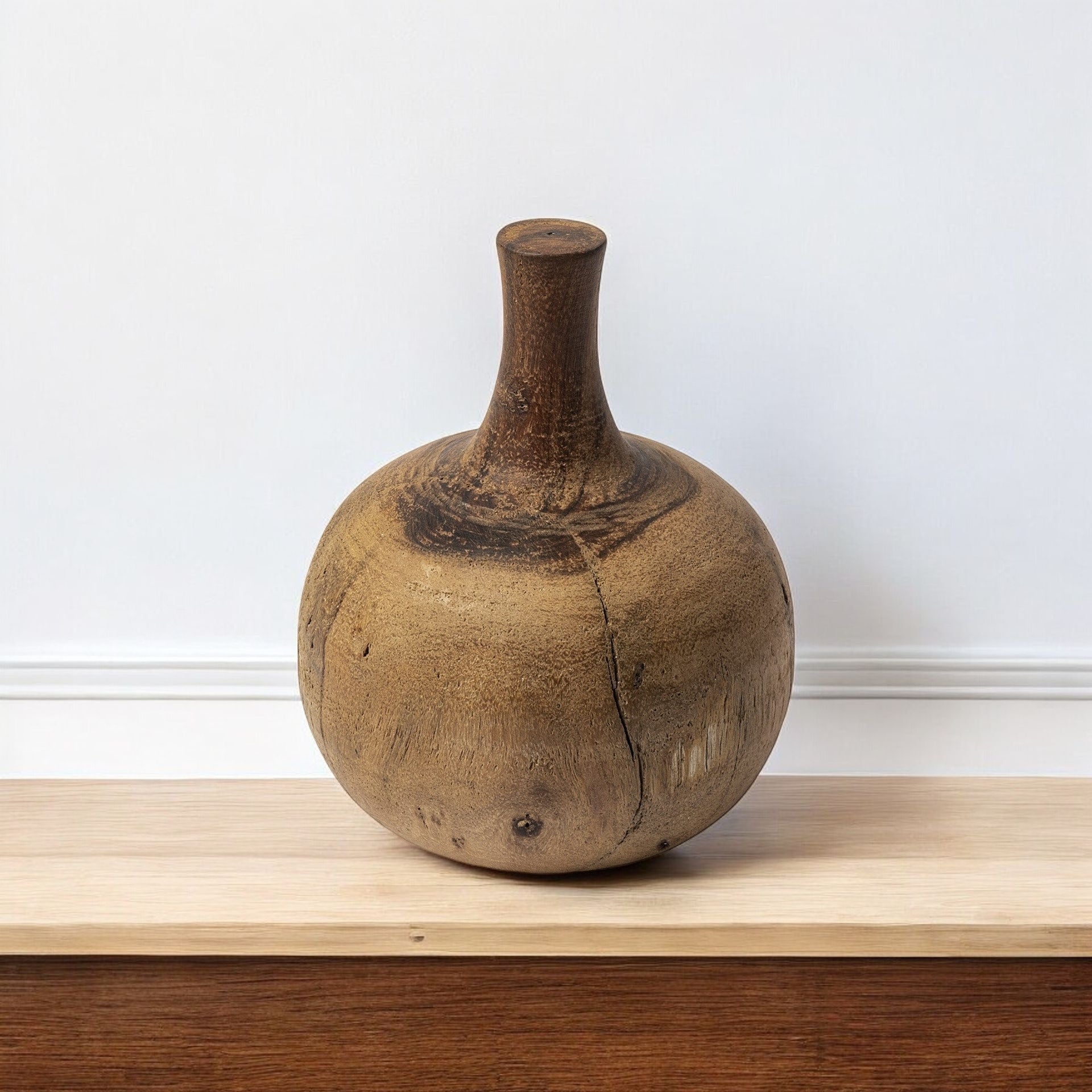 8" BROWN ABSTRACT CYLINDER SOLID WOOD TABLE VASE - Varnish & Vibe