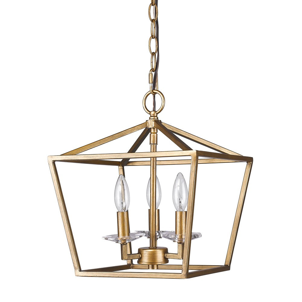 LAUREL KENNEDY 3-LIGHT ANTIQUE GOLD PENDANT WITH CRYSTAL BOBECHES