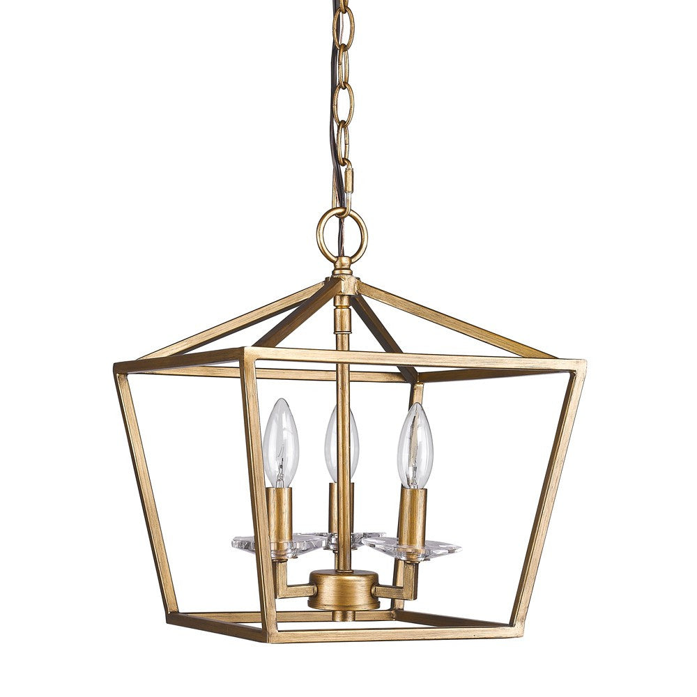 LAUREL KENNEDY 3-LIGHT ANTIQUE GOLD PENDANT WITH CRYSTAL BOBECHES