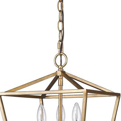 LAUREL KENNEDY 3-LIGHT ANTIQUE GOLD PENDANT WITH CRYSTAL BOBECHES