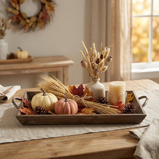 LAUREL 19" BROWN WOOD HANDMADE SERVING TRAY WITH HANDLES