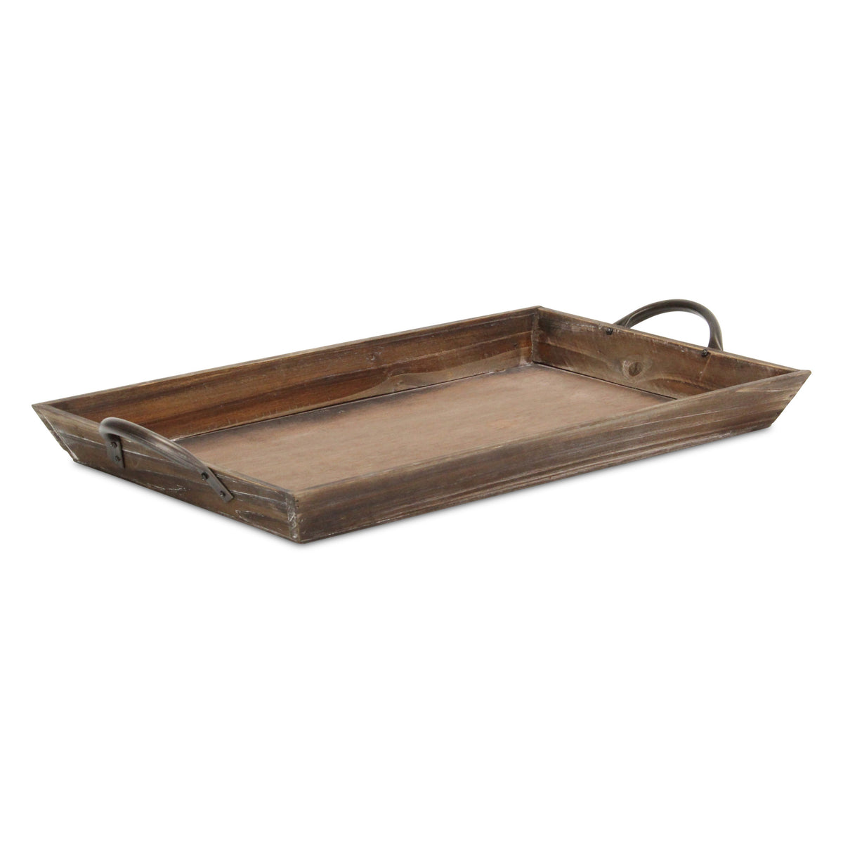 LAUREL 19" BROWN WOOD HANDMADE SERVING TRAY WITH HANDLES