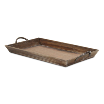 LAUREL 19" BROWN WOOD HANDMADE SERVING TRAY WITH HANDLES