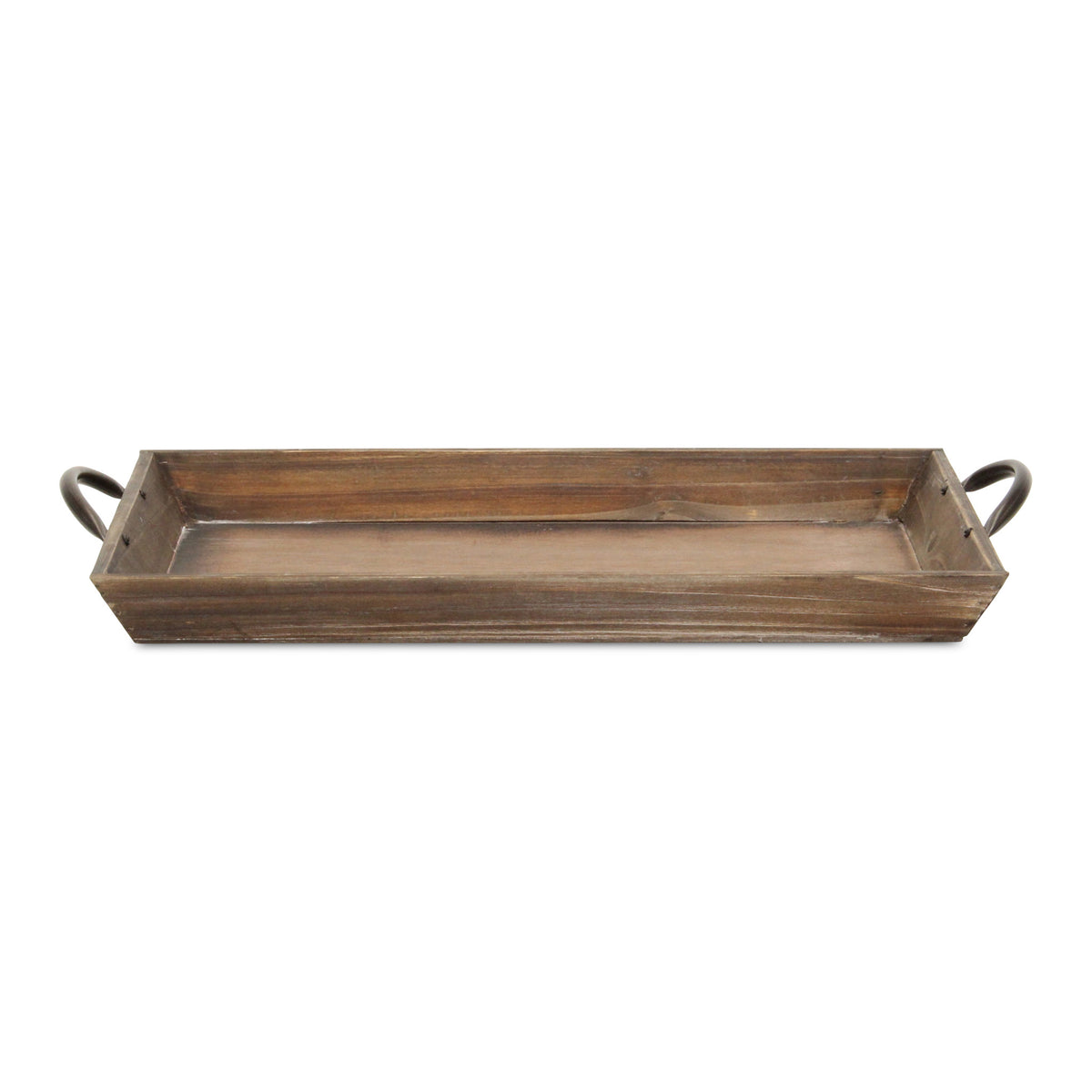LAUREL 19" BROWN WOOD HANDMADE SERVING TRAY WITH HANDLES