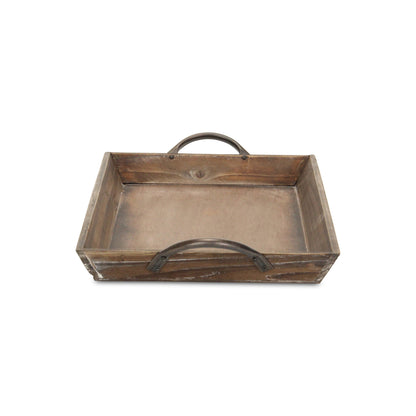 LAUREL 19" BROWN WOOD HANDMADE SERVING TRAY WITH HANDLES
