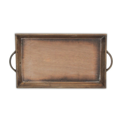 LAUREL 19" BROWN WOOD HANDMADE SERVING TRAY WITH HANDLES