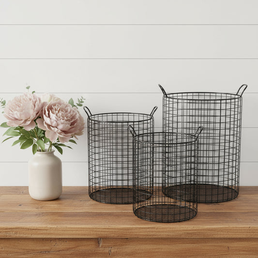 SET OF THREE METAL WIRE STORAGE BASKETS - Varnish & Vibe