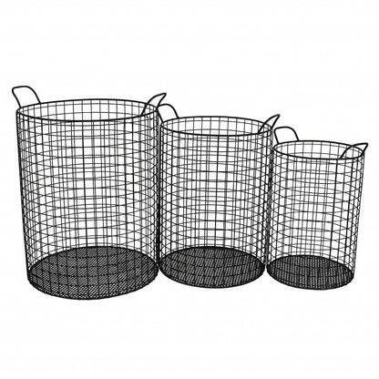 SET OF THREE METAL WIRE STORAGE BASKETS