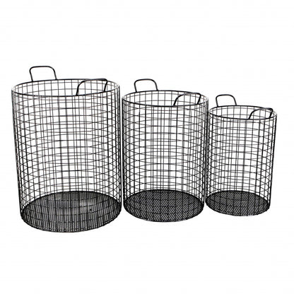 SET OF THREE METAL WIRE STORAGE BASKETS