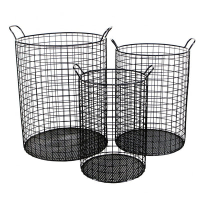 SET OF THREE METAL WIRE STORAGE BASKETS