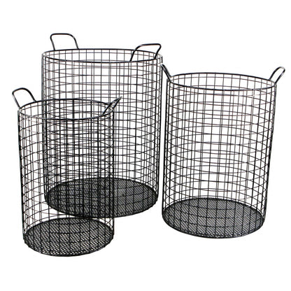 SET OF THREE METAL WIRE STORAGE BASKETS