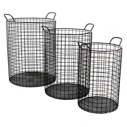 SET OF THREE METAL WIRE STORAGE BASKETS