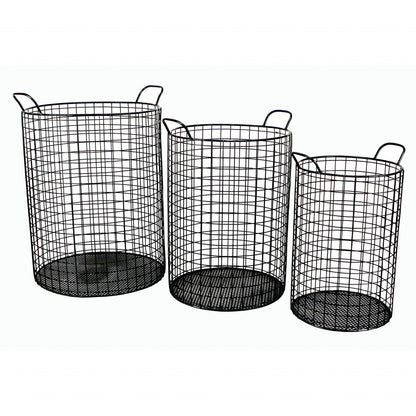 SET OF THREE METAL WIRE STORAGE BASKETS