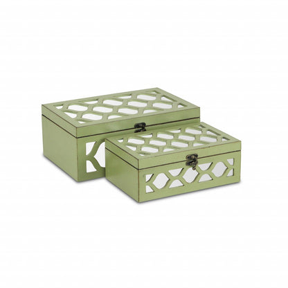 CALABASAS SET OF TWO GREEN MIRRORED GLASS AND SOLID WOOD BOX WITH LID - Varnish & Vibe