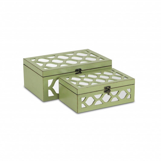 CALABASAS SET OF TWO GREEN MIRRORED GLASS AND SOLID WOOD BOX WITH LID - Varnish & Vibe
