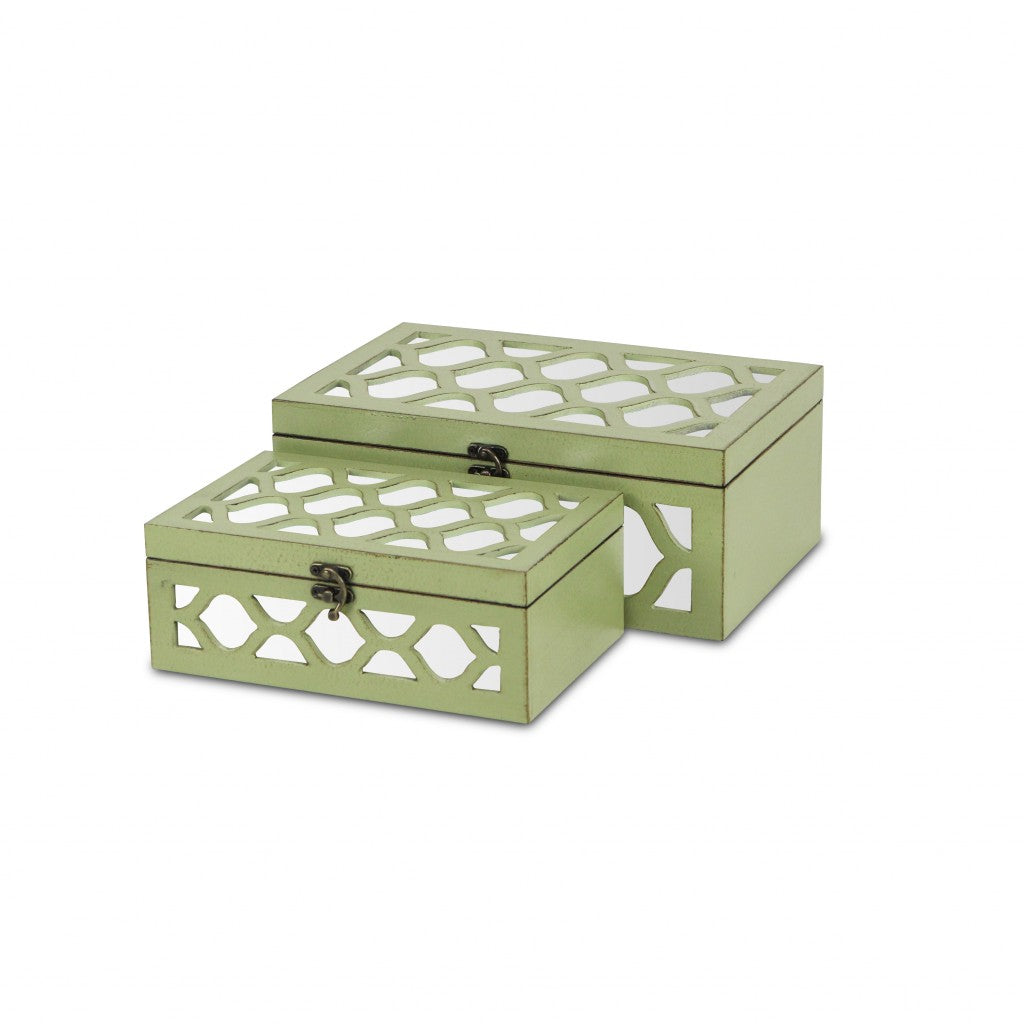 CALABASAS SET OF TWO GREEN MIRRORED GLASS AND SOLID WOOD BOX WITH LID - Varnish & Vibe