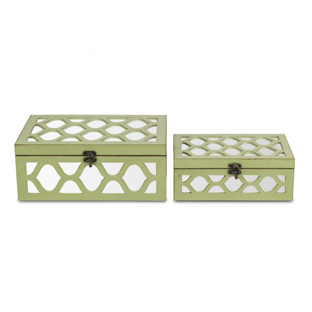 CALABASAS SET OF TWO GREEN MIRRORED GLASS AND SOLID WOOD BOX WITH LID - Varnish & Vibe