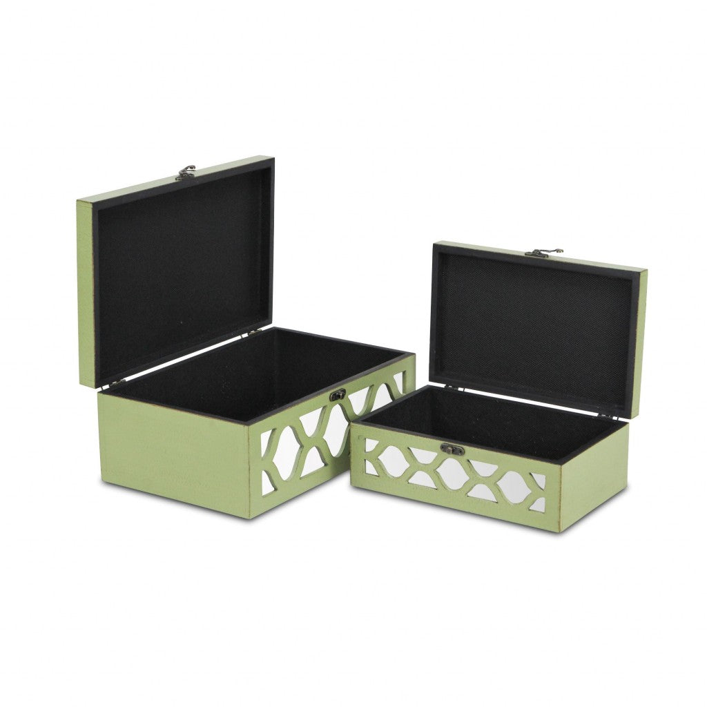 mirrored glass solid wood box, green mirrored glass solid wood, set green mirrored glass solid, glass solid wood box lid, glass solid wood box