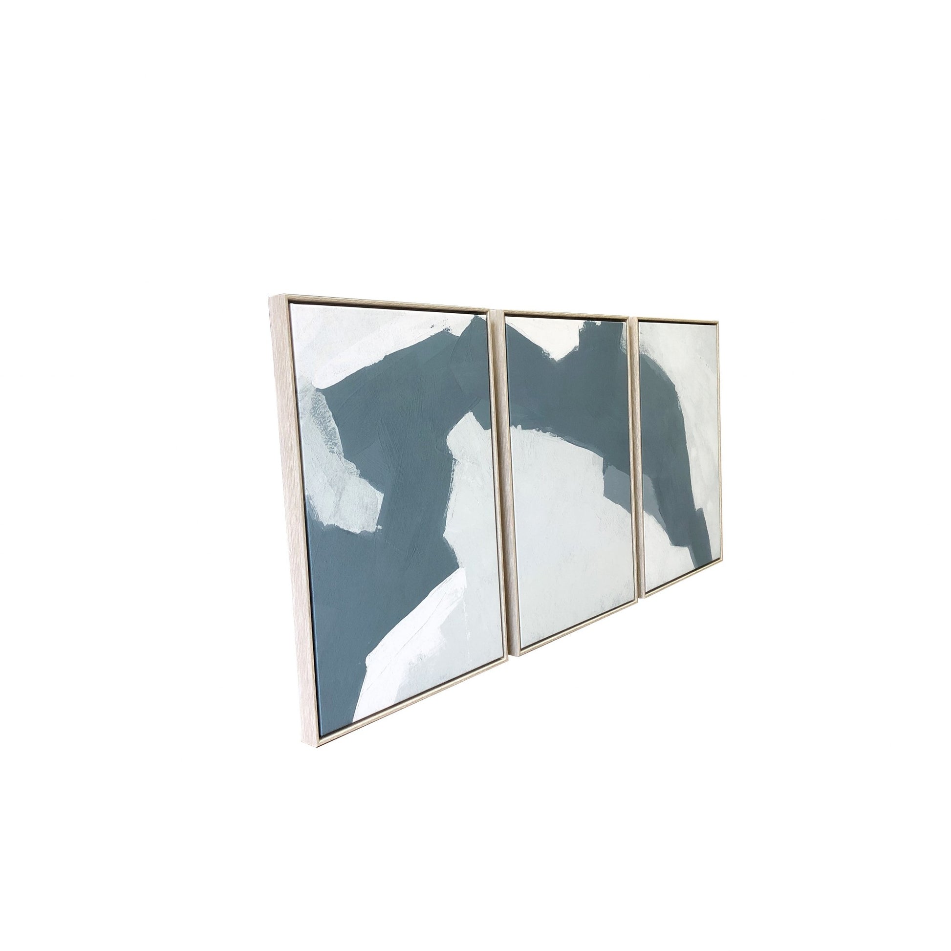 Set of three framed mirrors with abstract designs on a white background