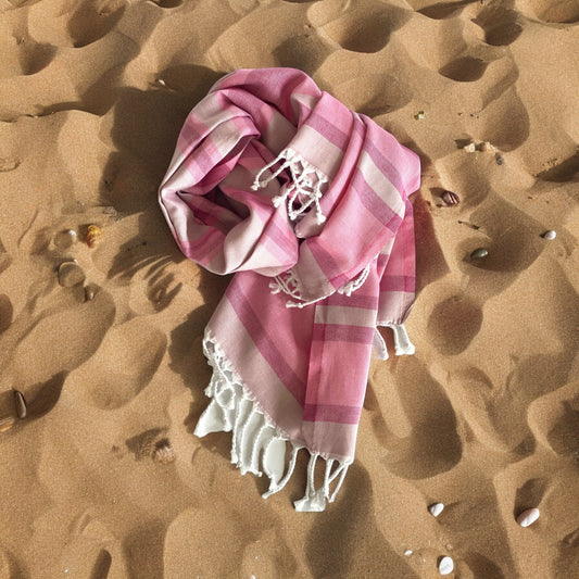 HERMOSA CALIFORNIA PINK HANDCRAFTED RECYCLED COTTON BEACH BLANKET