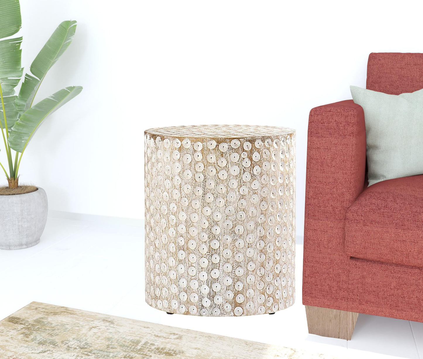 18" WASHED WHITE SOLID WOOD ROUND END TABLE - Varnish & Vibe