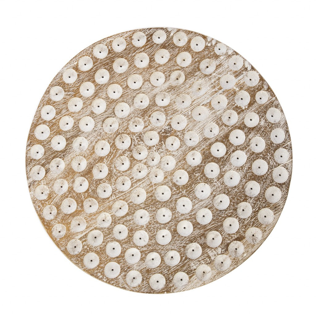 18" WASHED WHITE SOLID WOOD ROUND END TABLE - Varnish & Vibe