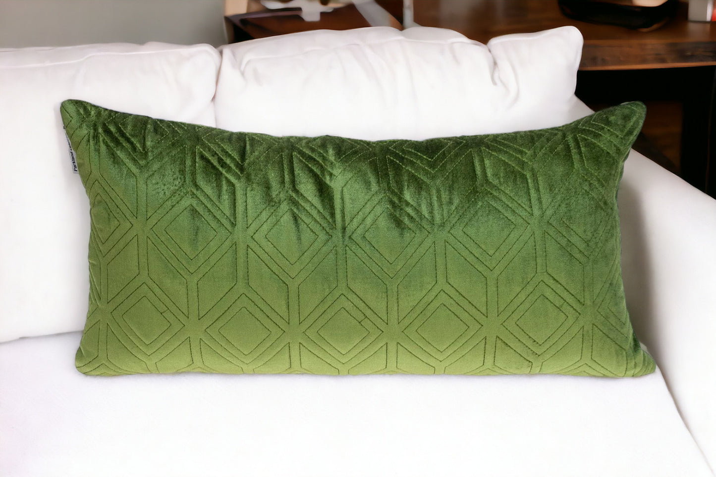 Tufted Olive Green Velvet Lumbar Accent Pillow - Varnish & Vibe