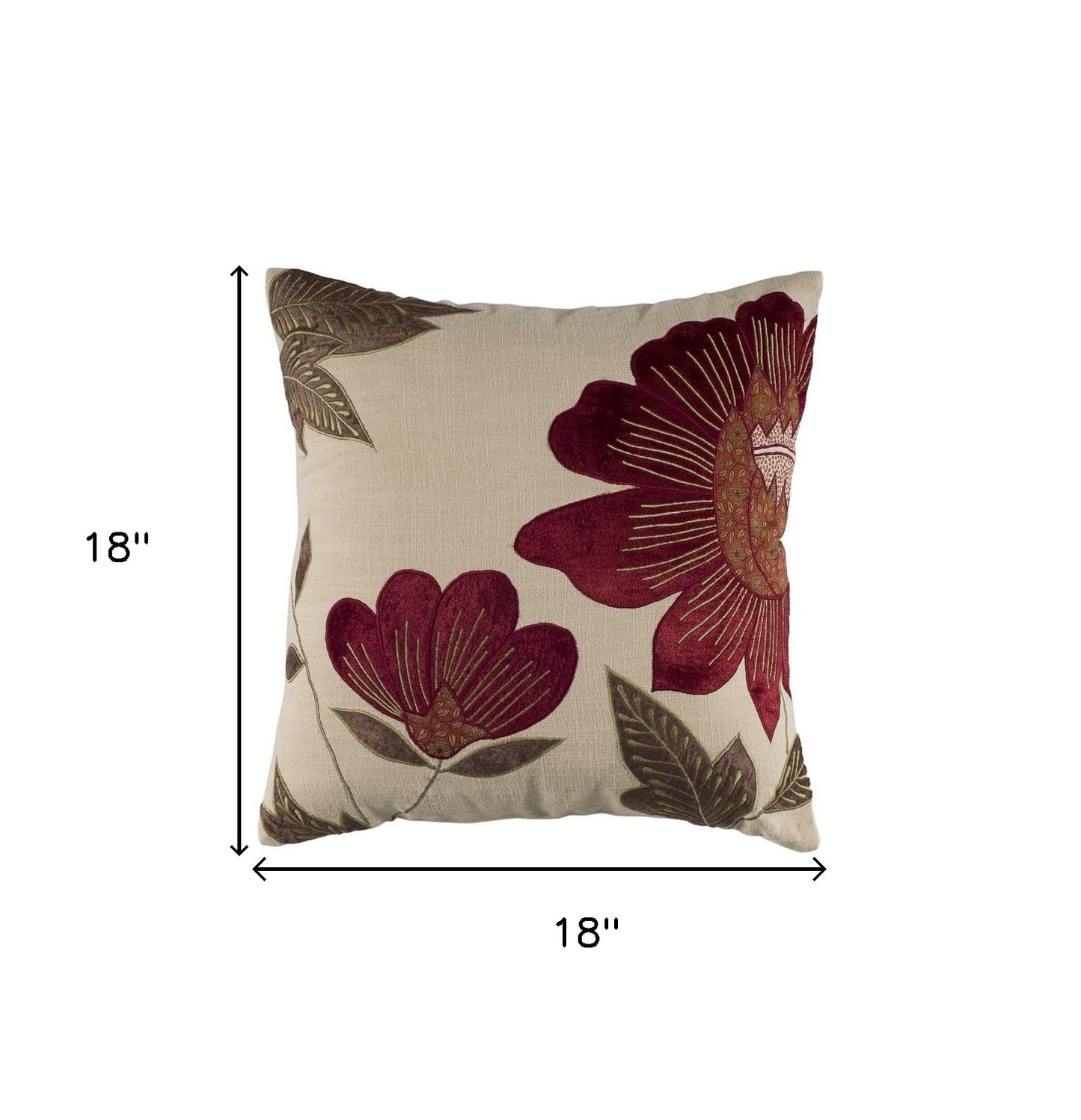 beige floral filled throw pillow, red beige floral filled throw, red beige floral filled, floral filled throw pillow, beige floral filled throw