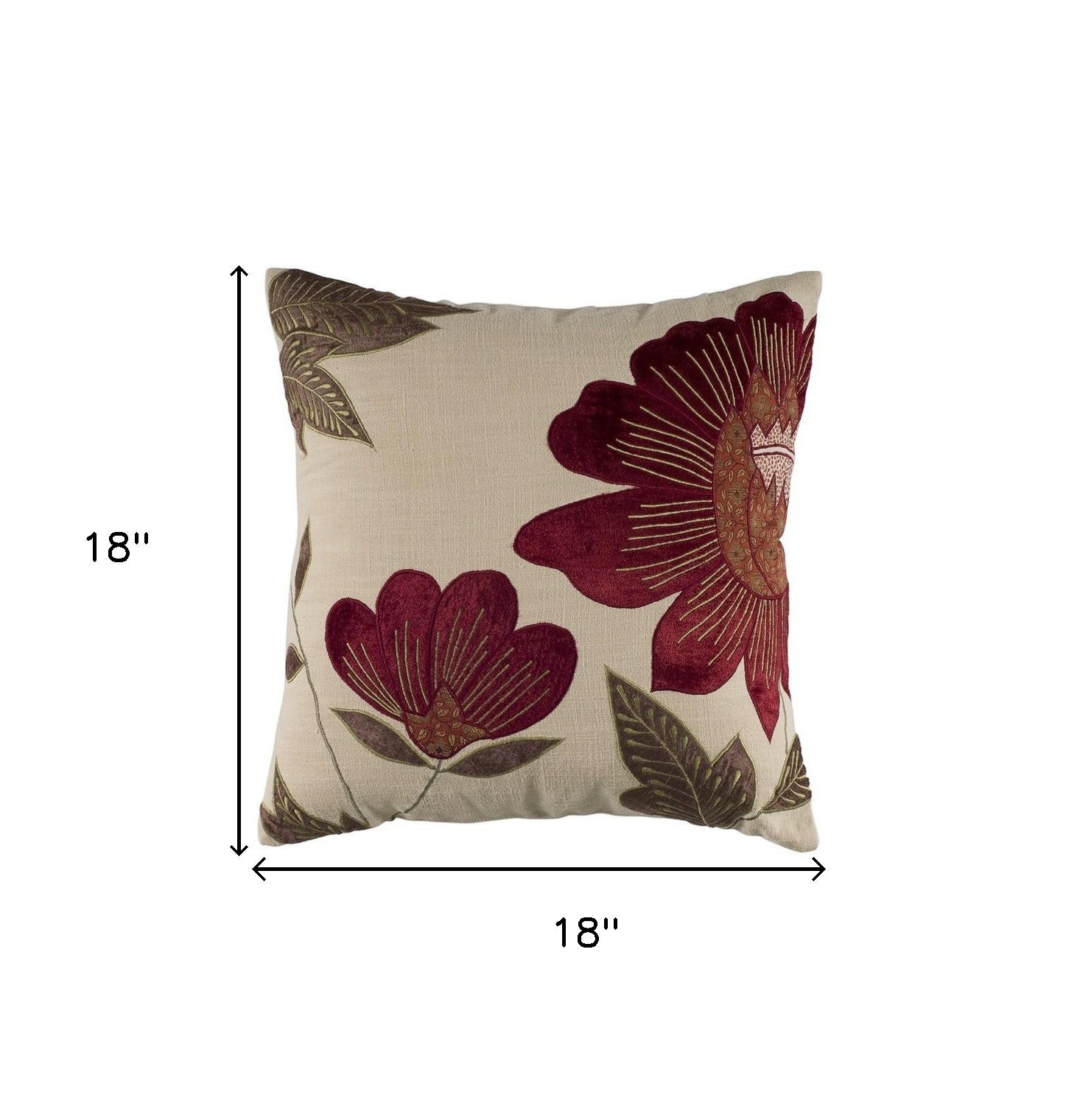 beige floral filled throw pillow, red beige floral filled throw, red beige floral filled, floral filled throw pillow, beige floral filled throw