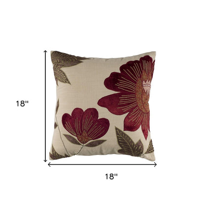 beige floral filled throw pillow, red beige floral filled throw, red beige floral filled, floral filled throw pillow, beige floral filled throw