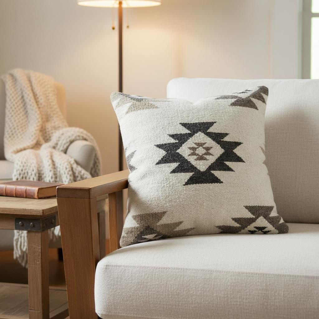 CALABASAS CREAM BEIGE CLASSIC IKAT PATTERN THROW PILLOW - Varnish & Vibe