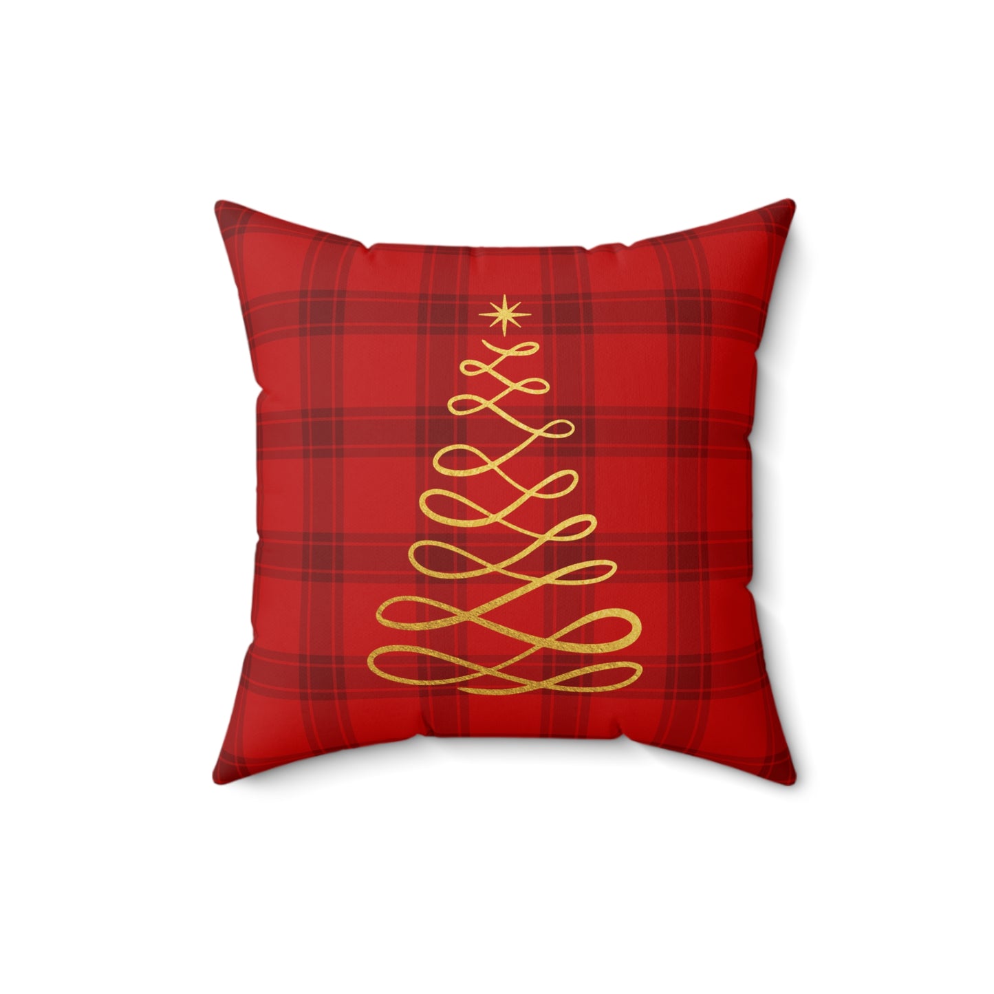 Red Tartan Christmas Tree Faux Suede Square Pillow - Varnish & Vibe