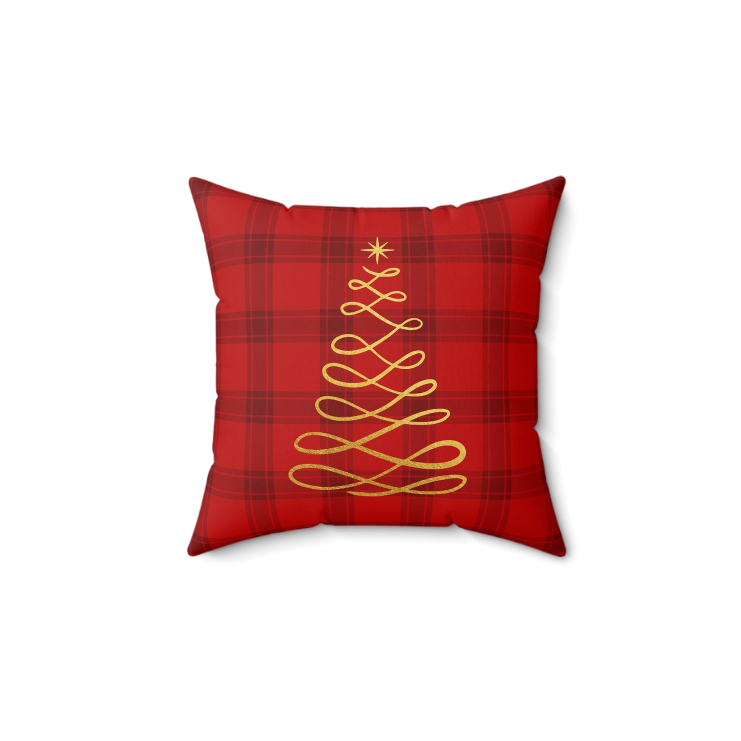 Red Tartan Christmas Tree Faux Suede Square Pillow - Varnish & Vibe