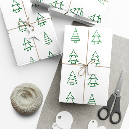 White Green Christmas Trees Gift Wrapping Papers - Varnish & Vibe