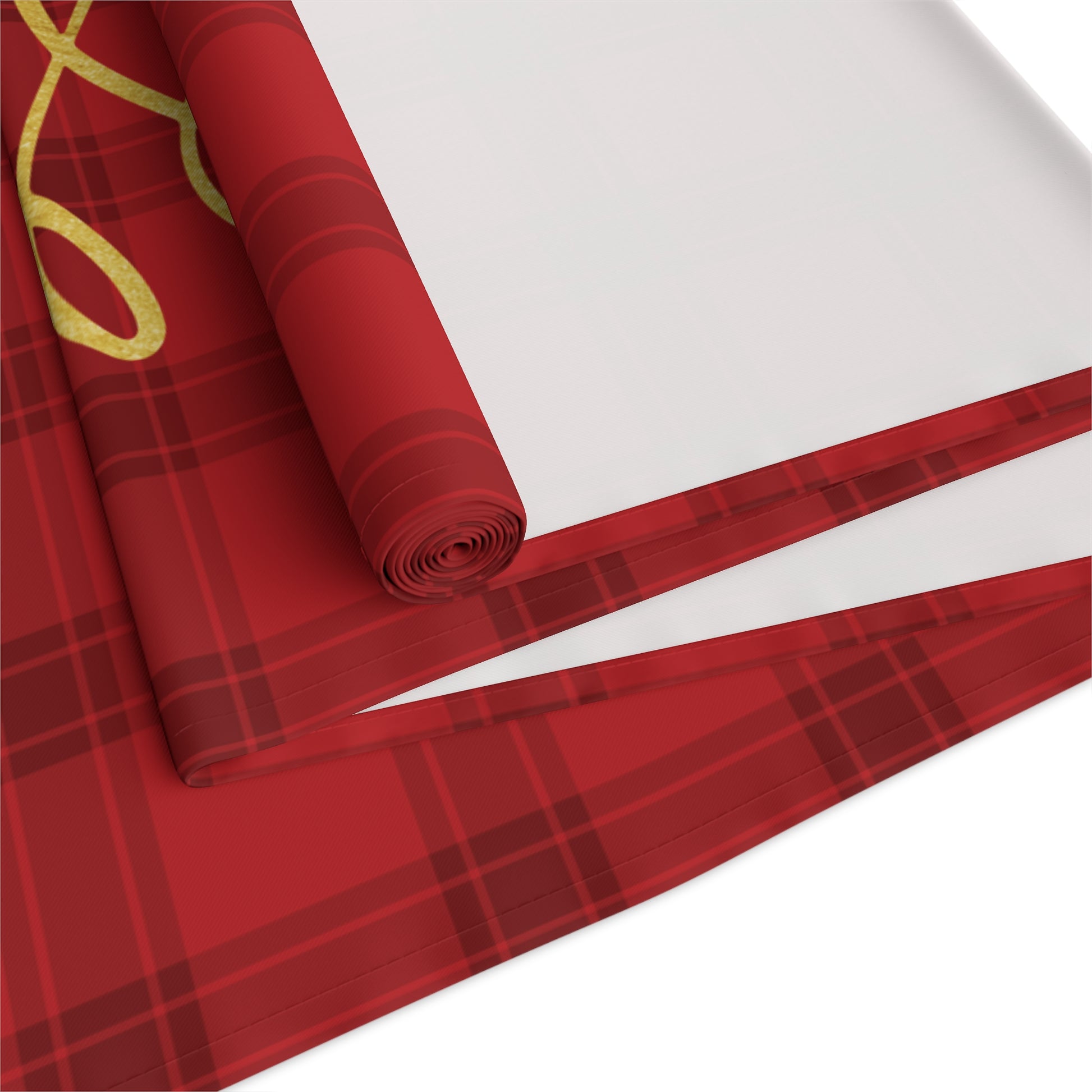 Red Tartan Christmas Tree Table Runner (Cotton, Poly) - Varnish & Vibe