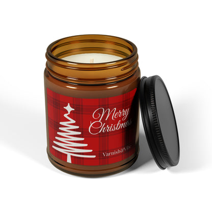 Merry Christmas Scented Soy Candle (Red, Multi-Size, Amber Jar) - Varnish & Vibe