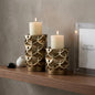 LAUREL SET OF TWO ANTIQUED BRASS TABLETOP PILLAR CANDLE HOLDERS