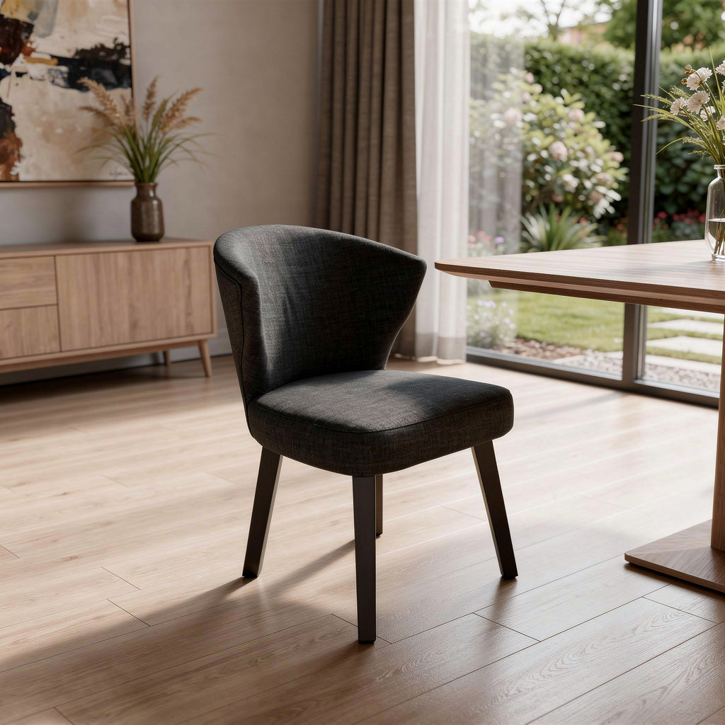 CHARCOAL AND ESPRESSO COTTON AND SOLID WOOD DINING SIDE CHAIR - Varnish & Vibe