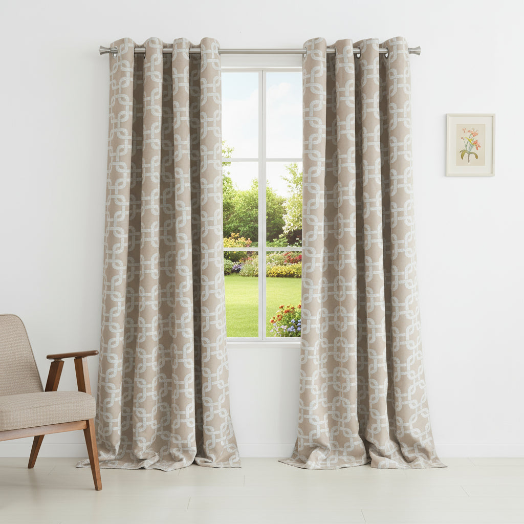 CALABASAS 84" SAND INTERLOCK PATTERN WINDOW CURTAIN PANEL - Varnish & Vibe