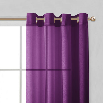 Purple curtain with grommets on a gray background