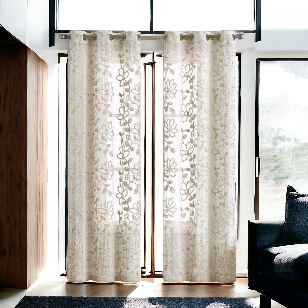 PIER 84" TAN FLORAL CURTAIN WINDOW PANELS - Varnish & Vibe