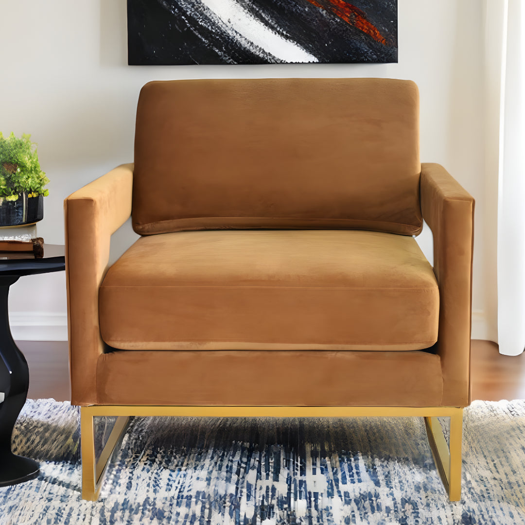 camel velvet gold accent chair, modrest edna camel velvet gold, velvet gold accent chair, gold accent chair, modrest edna camel velvet